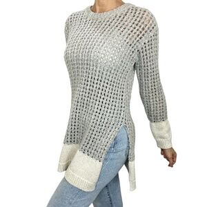 Line the Label Canada grey white open knit crew neck tunic sweater M